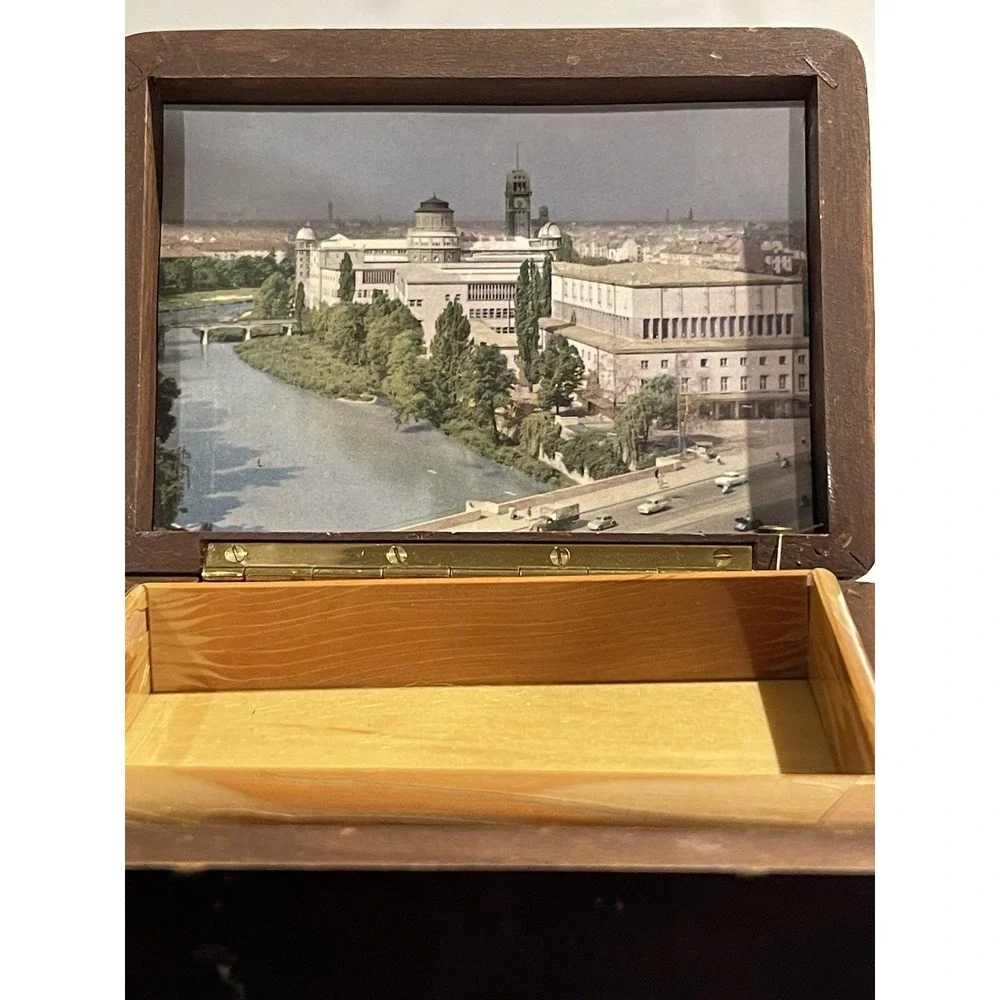 Rare Vintage Wood Music Box Germany Deutsches Museum Keepsakes Jewelry Munich